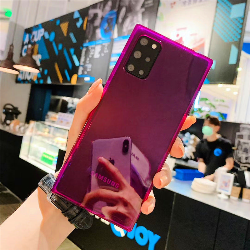 Fashionable purple Square transparent TPU phone case with a modern square silhouette.