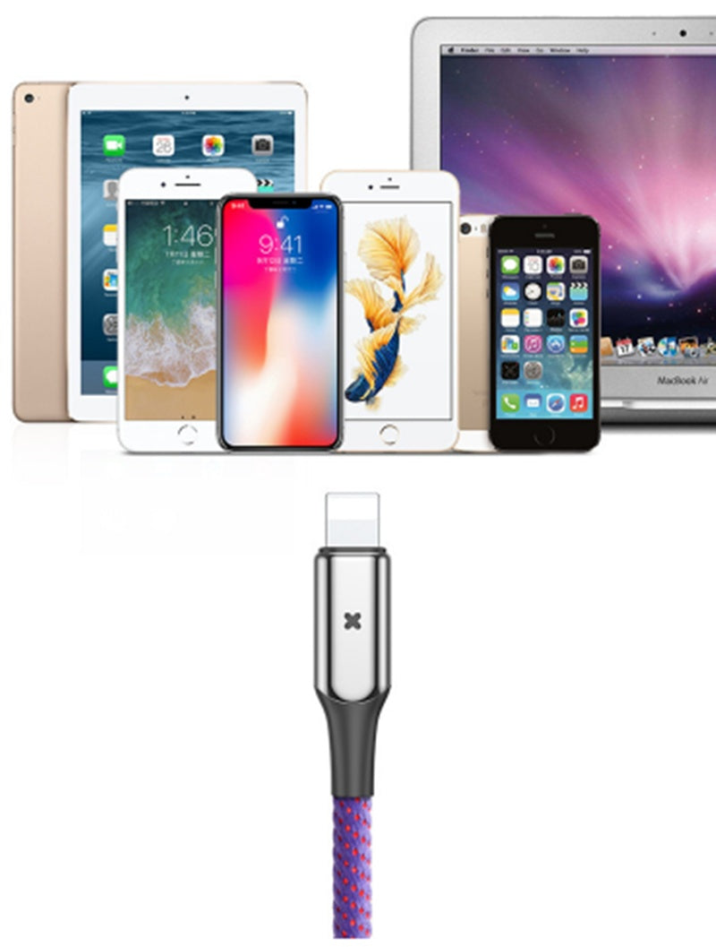 X Light Data Cable Smart Charging Indicator shown with multiple compatible smartphones and tablets.