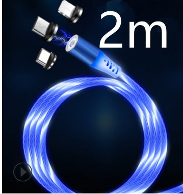 2-meter long Magnetic Circular Magnetic Streamer Charging Cable with blue flowing LED light effect.