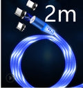 2-meter long Magnetic Circular Magnetic Streamer Charging Cable with blue flowing LED light effect.