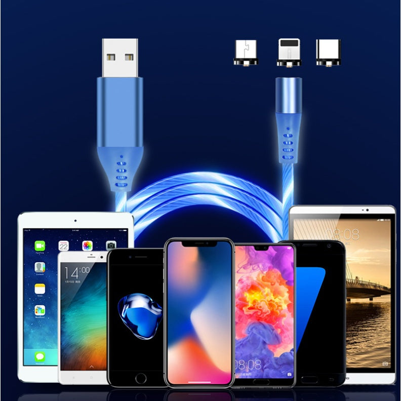 Magnetic Circular Magnetic Streamer Charging Cable shown with multiple compatible smartphones and tablets.