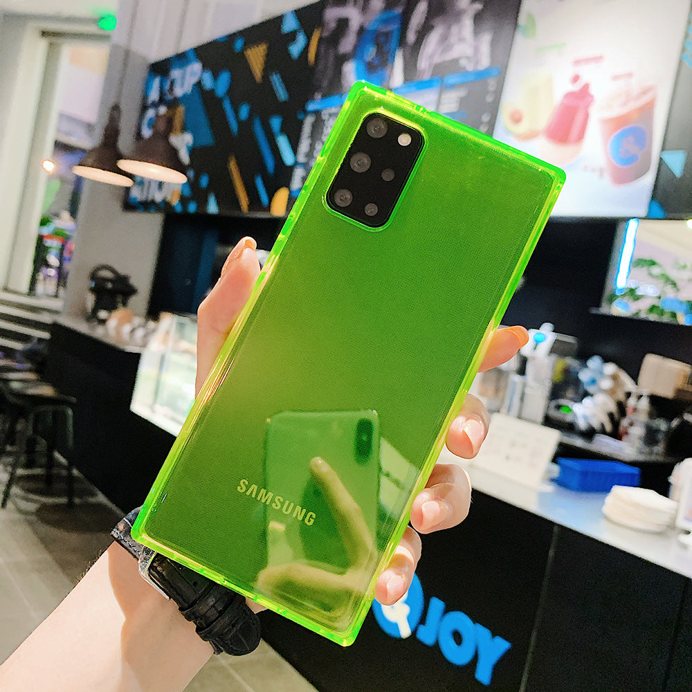 Bright green Square transparent TPU phone case for Samsung offering durable square TPU protection.
