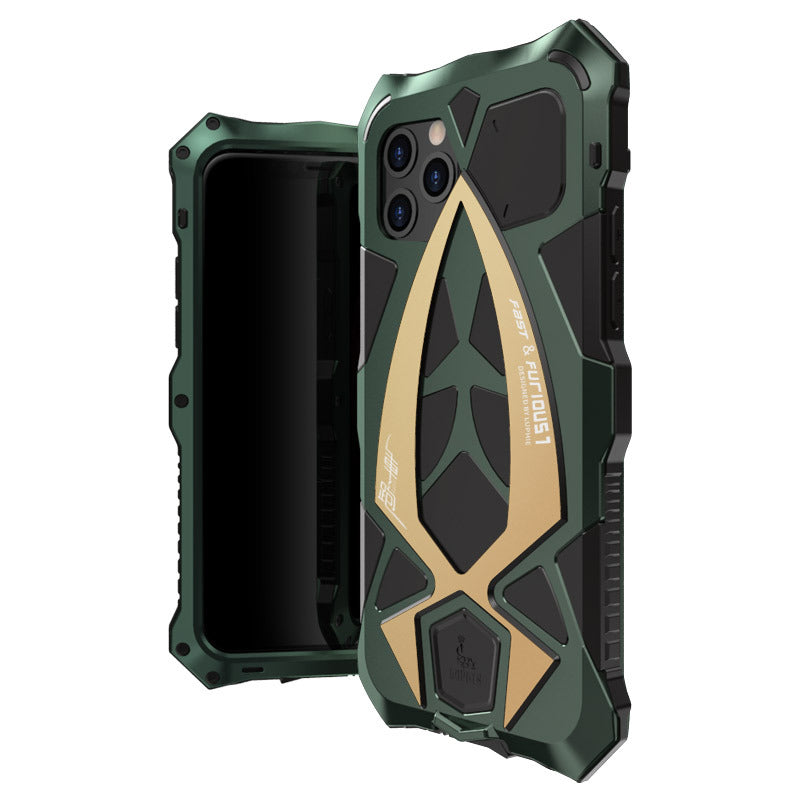 Luxury gold and black Compatible with Apple Rugged mobile phone case with shockproof metal back cover.