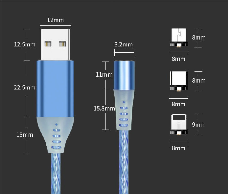 Technical specifications of the Magnetic Circular Magnetic Streamer Charging Cable showing the reinforced TPE connector