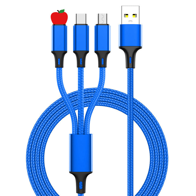 High-speed Three-in-one Multi-head Charging Cable suitable for USB and multiple mobile device connections.