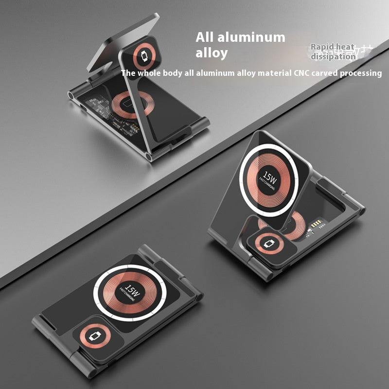 Top-down view of the unfolded New Magnetic 4-in-1 Wireless Charger showing its triple inductive charging zones.