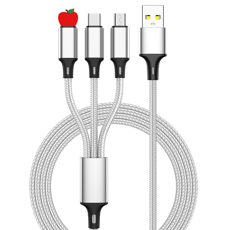 Silver Three-in-one Multi-head Charging Cable in a 1.2m length for convenient daily power needs.
